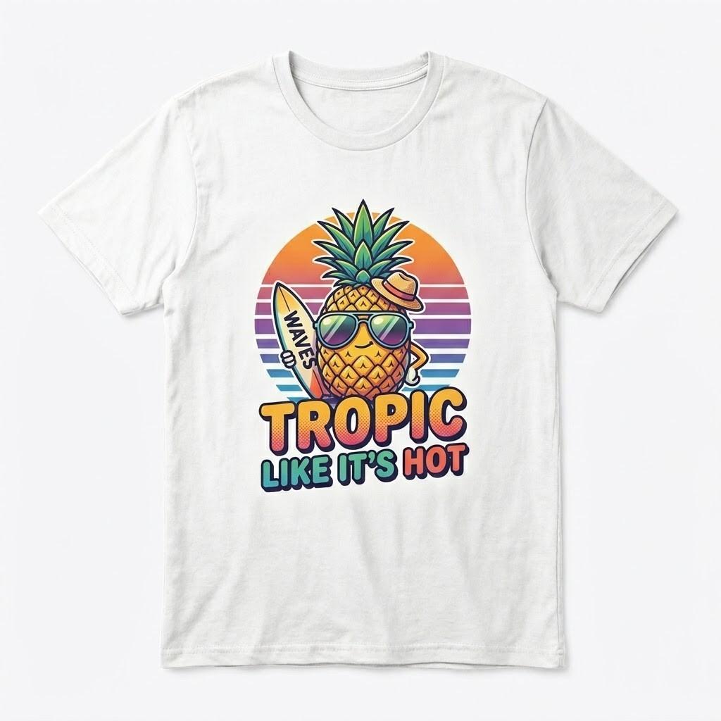 Retro Tropic Like It s Hot T-Shirt Funny Summer Pineapple Surfing Tee XXXL