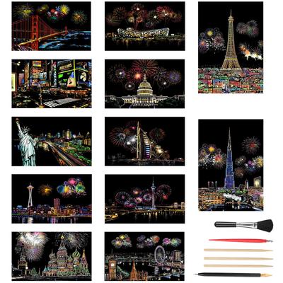 JANLOFO Set of Scratch Paper for A4 with Scratch Art Handmade Room Fireworks 12-Piece Adults, Size, Pen, Gift, Decoration,