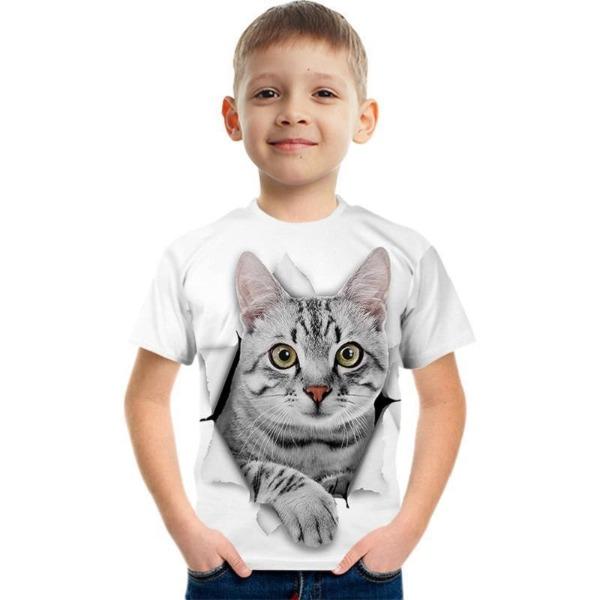 Fashionable Summer Children's Top Creative Colorful Fun Animal 3D Printed T-shirt Boys Comfortable Soft Breathable Short Sleeves T-shirt