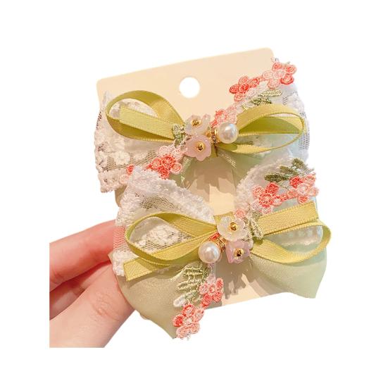 Girl Hair Pin Thin Organza Lace Embroidery Flower Lace Imitation Pearls Decor Hair Clip Spring Forest Style Hairpin