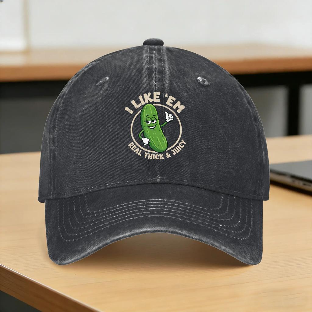 Baseball Cap I Like Em Real Thick and Juicy Funny Pickle Meme Joke Spring Stylish Trucker Hat Sports Sun-Proof Baseball Caps