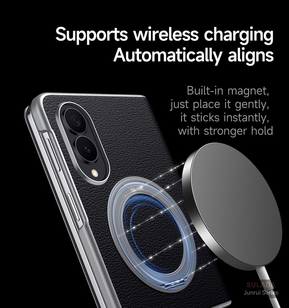 Original Luxury Genuine Leather Magnetic Case For Samsung Galaxy Z Fol8 Fold 8 Metal Ring Holder Bracket Window View Flip Cover