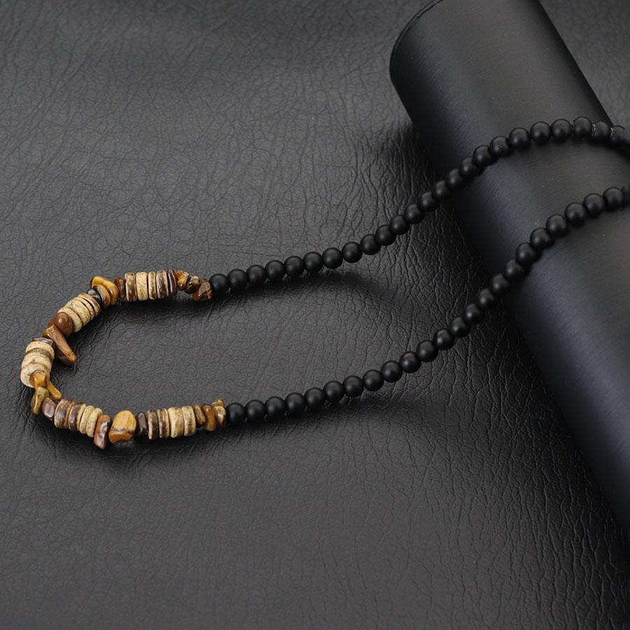 New Handmade 20 Inch Short Necklace With Natural Coconut Beads Wood Pendant For Men Natural Tiger Eyes Blue Howlite Stone Collar