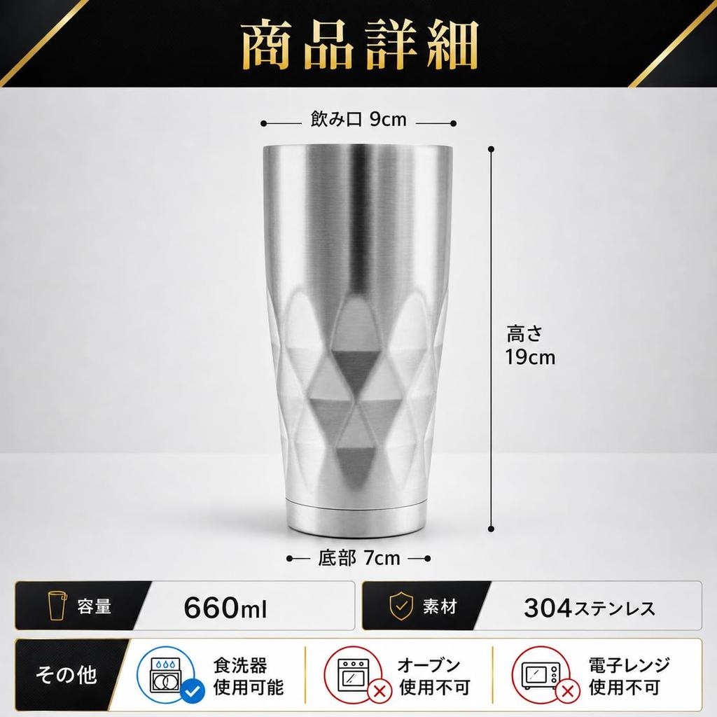 SaintGraal Vacuum Insulated Stainless Steel Beer Mug Tumbler Highball Glass - Father's Day, Birthday Gift for Men, 660ml (Silver)