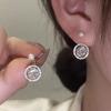 Double Layer Full Pave Round Zircon Halo with Small White Imitation Pearl Silver Drop Earrings Daily Banquet Accessories
