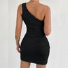Women's Fashion Slant Shoulder Sleeveless Off-shoulder Pleated Hip Dress
