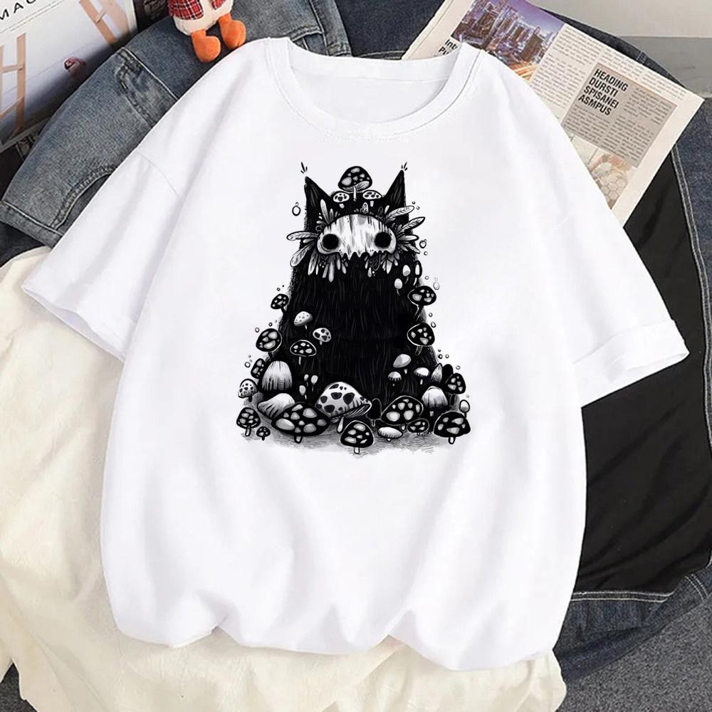 Cat Mushroom Halloween top women streetwear t shirt girl comic clothing