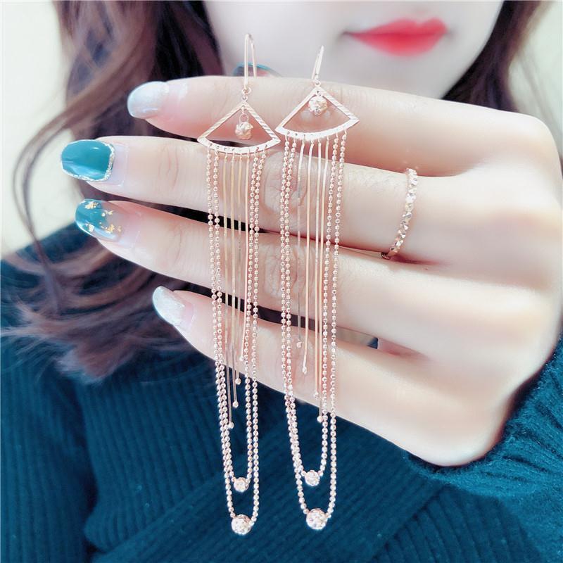 Фиолетово-золотые серьги с бахромой Преувеличенная мода и Высокое чувство Расширенная версия Серьги-гвоздики  Змеиная кость  с покрытием розовым золотом