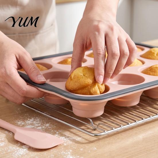 Nonstick Baking Mold Silicone Muffin Pan for Baking, 6/12-Cavity Easy Release Cake Muffins Tray Mold, Food Grade Cupcake Kitchen Flexible Cups