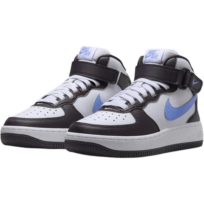 Nike Air Force 1 Slip Resistant Abrasion Resistant Mid top Kids' Skateboarding Shoes Black White Blue Unisex Sneakers FN1193-600