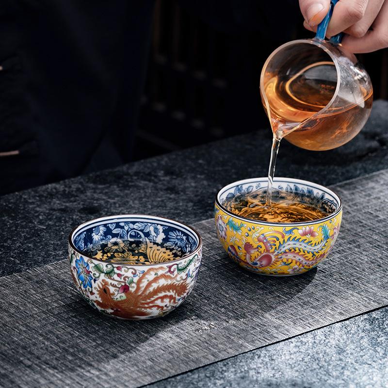 Ceramic Filigree Enamel Master Large Capacity Kung Fu Retro Palace Style Single Bowl Gift Tea Cup