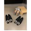 Women's New Square Toe Rhinestone Flat Shoes Comfortable Black Work Shoes for Office