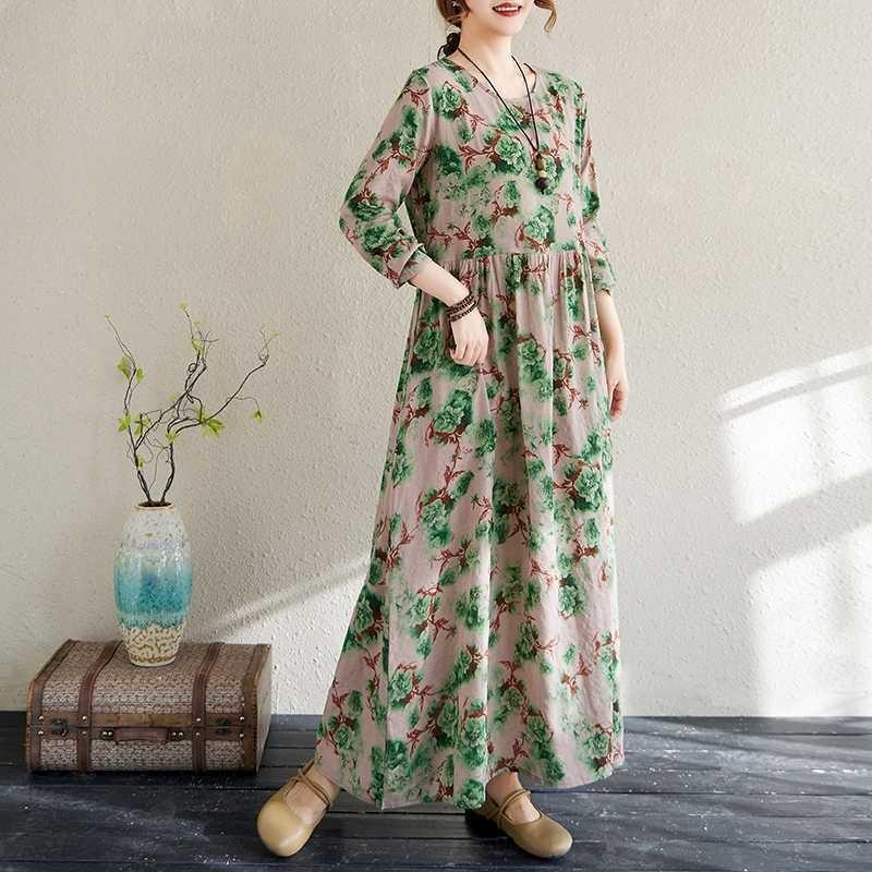 New Floral Vacation Style Travel Round Neck Vintage Dresses