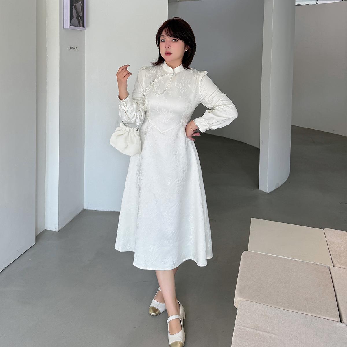 

Spring Arrival: Women s Plus Size Retro Beaded Chain Dress and Skirt 4XL абрикосовий