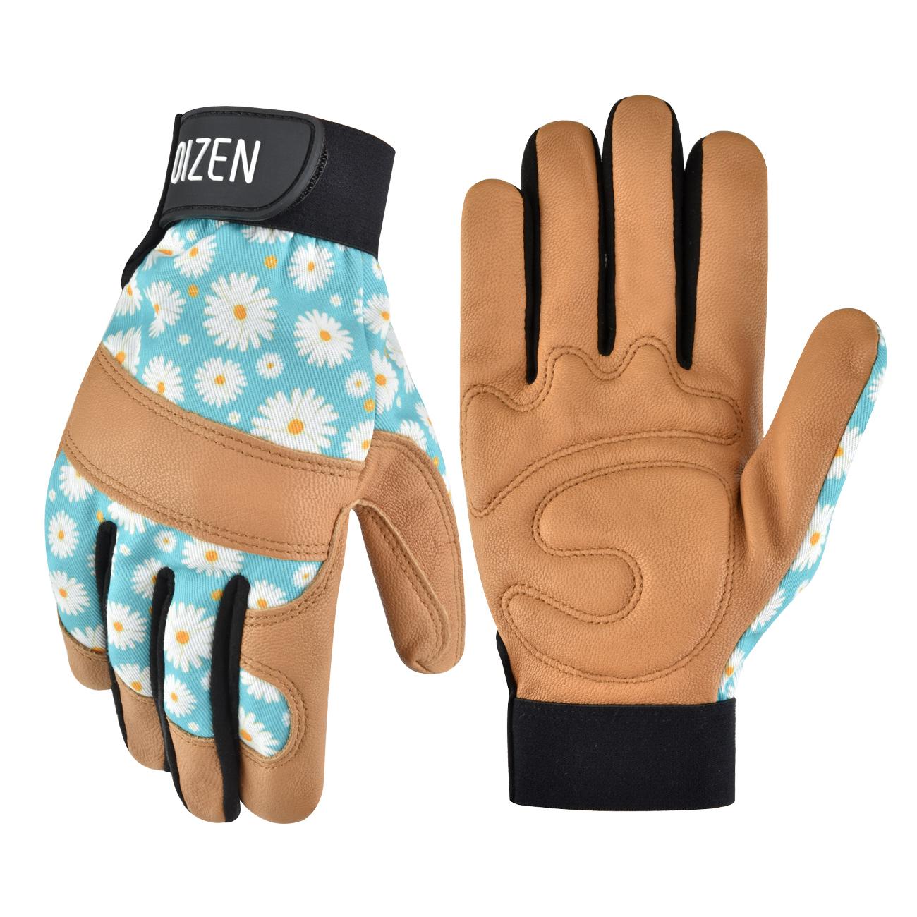 

Goatskin Leather Gardening Gloves for Women Thorn Proof Working Gloves for Weeding Digging Planting Blue Flower