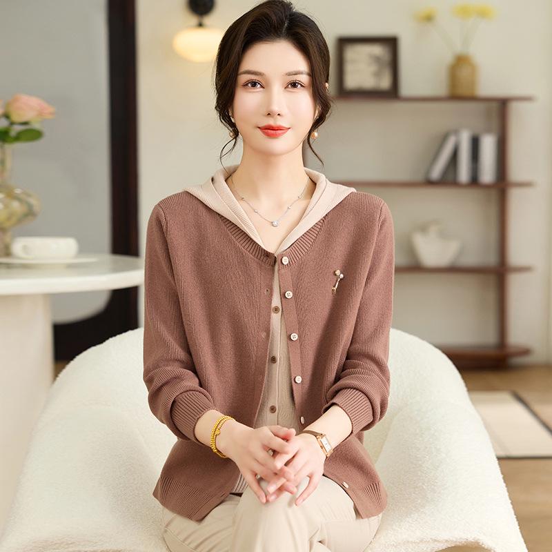 

Spring Collection: Women s Hooded Knit Cardigan – Faux Two-Piece Sweater for Middle-Aged & Elderly 2XL (115-130 jin)