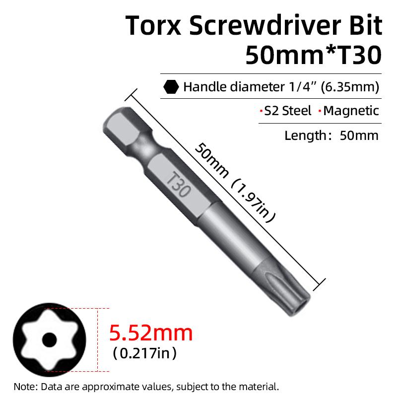Torx Screwdriver Bit 50mm Magnetic S2 Steel 1/4'' Hex Shank Hollow Hole Security Bits T5-T40 Electric Drill Driver Hand Tools