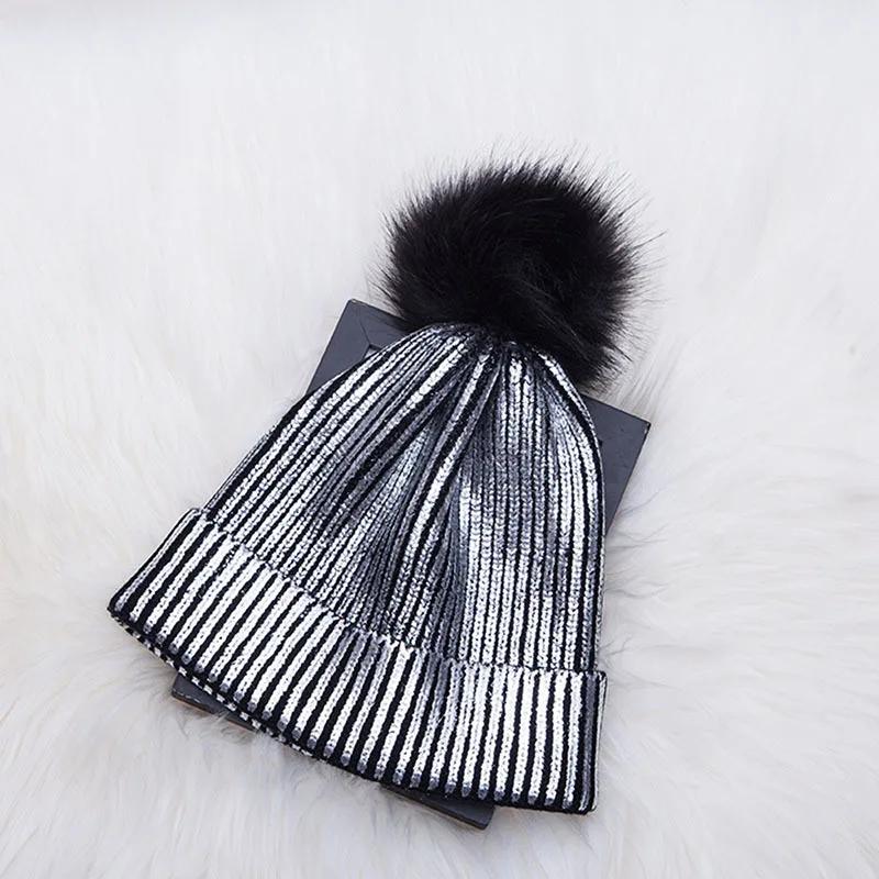 2024 Hot Gold Silver Beanies Woolen Hat Female Autumn Winter Students Warm Woolen Knit Hat Reflective Beanies