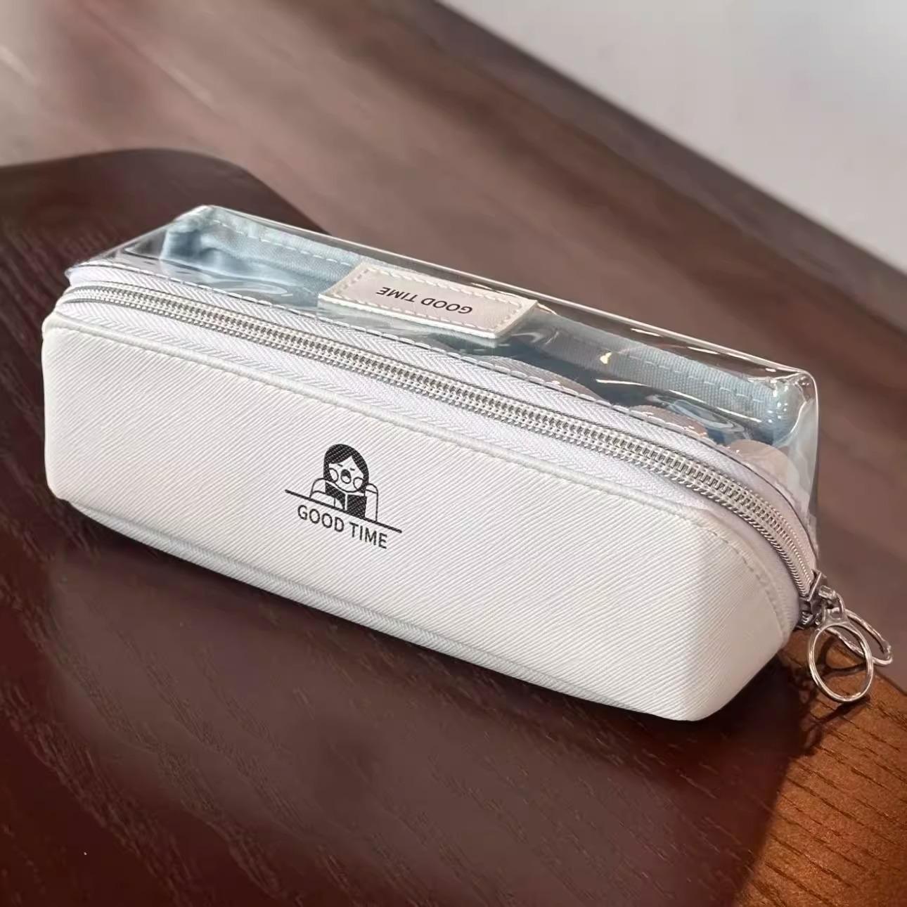 Japanese Ita-Bag: Artistic Double-Layer Stationery Case for Students - Light Luxury Initial Design белый