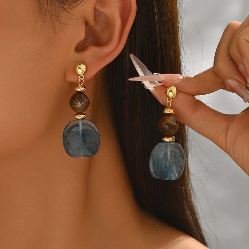 Vintage Colorful Gradient Dangle Earrings For Women Elegant Handmade Beaded Irregular Geometric Earrings Zircon Accessories