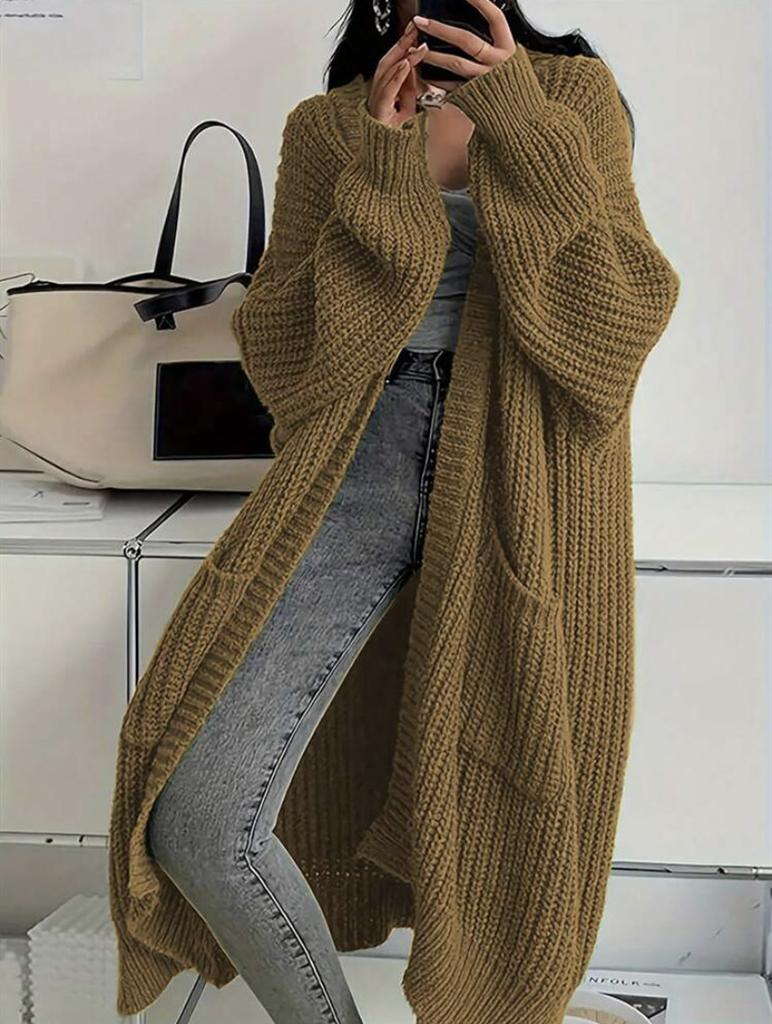 Temperament long over-the-knee sweater cardigan women's autumn and winter new lazy wind loose thickened knitted jacket women's tide