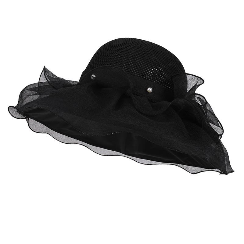 

Summer Mesh Large Brim Sun Hat With Bow For Women Sun Protection And Breathability чорний