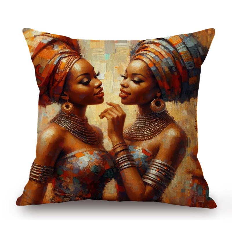 Beautiful African Girl Traditional Africa Costume Fashion Art Lady Oil Painting Ethnic Style Sofa Pillow Case Cushion Cover