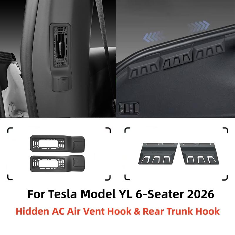 Hidden Trunk Hook For Tesla Model YL 6-Seater ABS Rear AC Air Vent Hook Rear Air Conditioning Vent Grille Storage Hook Organizer