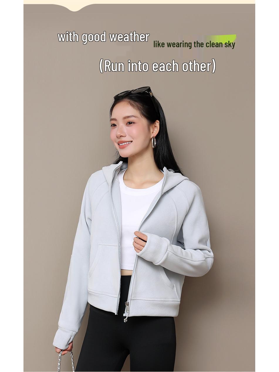Lulu Style Women s Velour Yoga Hoodie: Autumn/Winter Short Loose Jacket Medium (100-130)