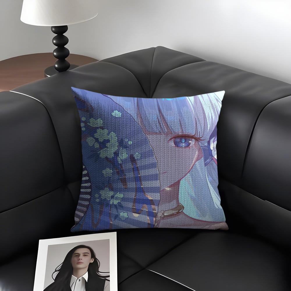 Kamizato Ayaka Genshin Impact Cushion Cover Natural Linen Organic Fabric Double-Sided Printing Sofa Home Decor Gift Pillow Case