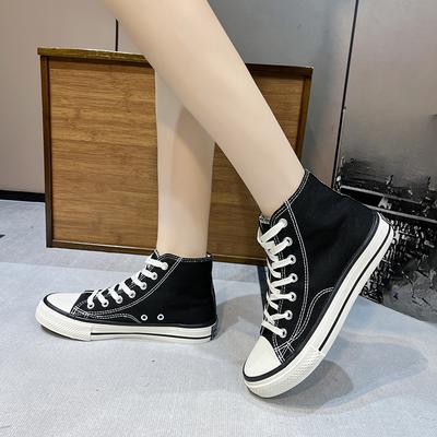 Dammode 2025 Vulkaniserade skor Dam Sneakers Nya Regnbågs Retro Canvas Skor Platta Mode Bekväma Höga Skor Damer