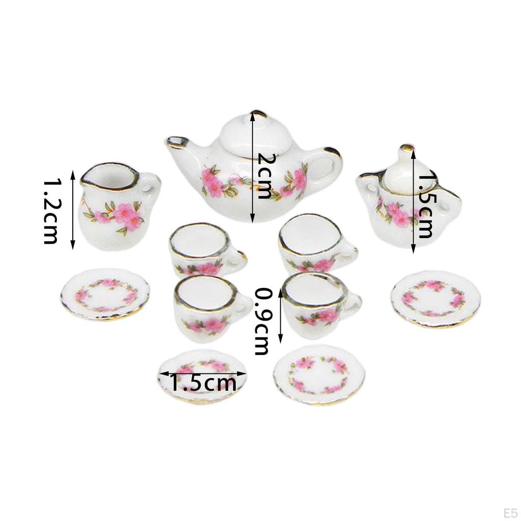 11 Pieces Mini Dollhouse Tea Set Ornament Kitchen Decorated Playset Ceramic Party Accessories
