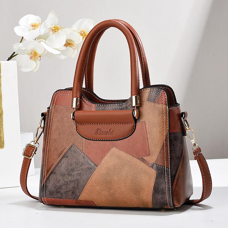

Trend splicing contrasting color handbag texture women s bag large capacity shoulder bag messenger bag retro versatile 27*12*21