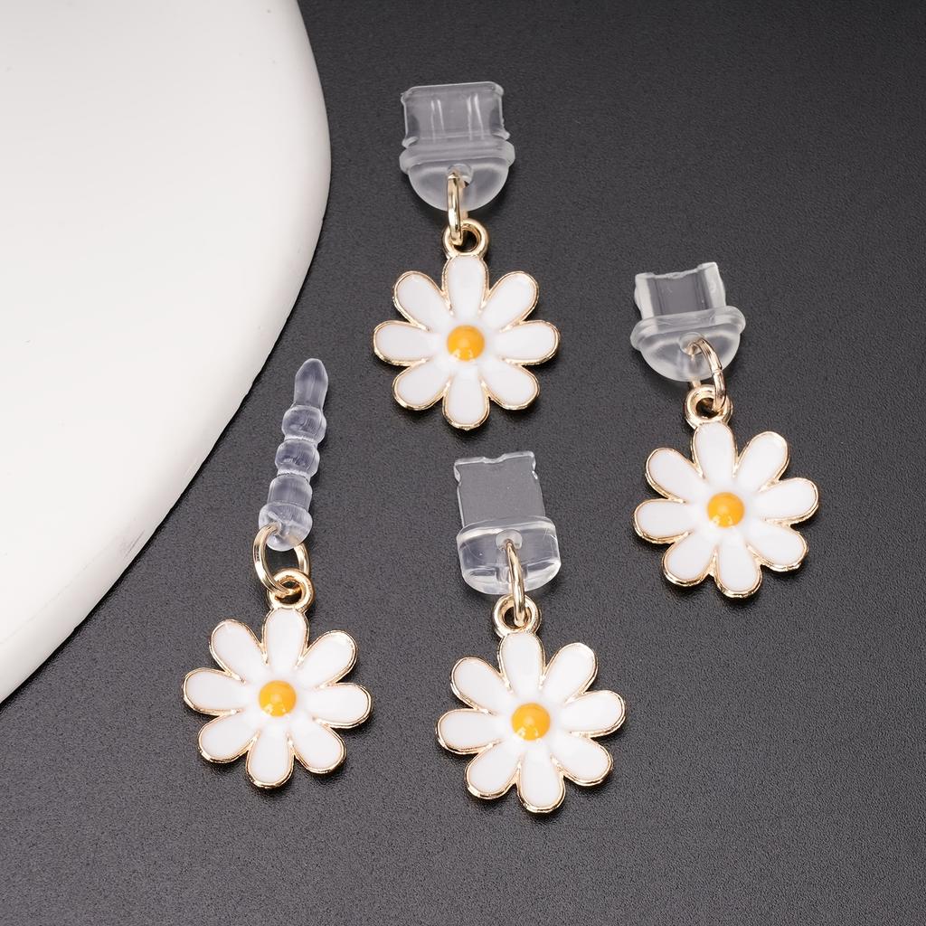 1pc White Daisy Metal Charm Dust Plug for IPhone/Type-c Phone Charging Port Decoration Pendant