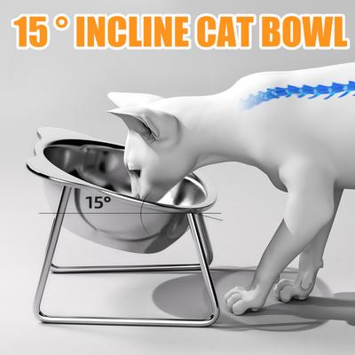Stainless Steel Cat Bowl Raised Stand Design with Tilted Rims for Enhanced Neck Protection Durable Long-Lasting Pet Feeding Dish