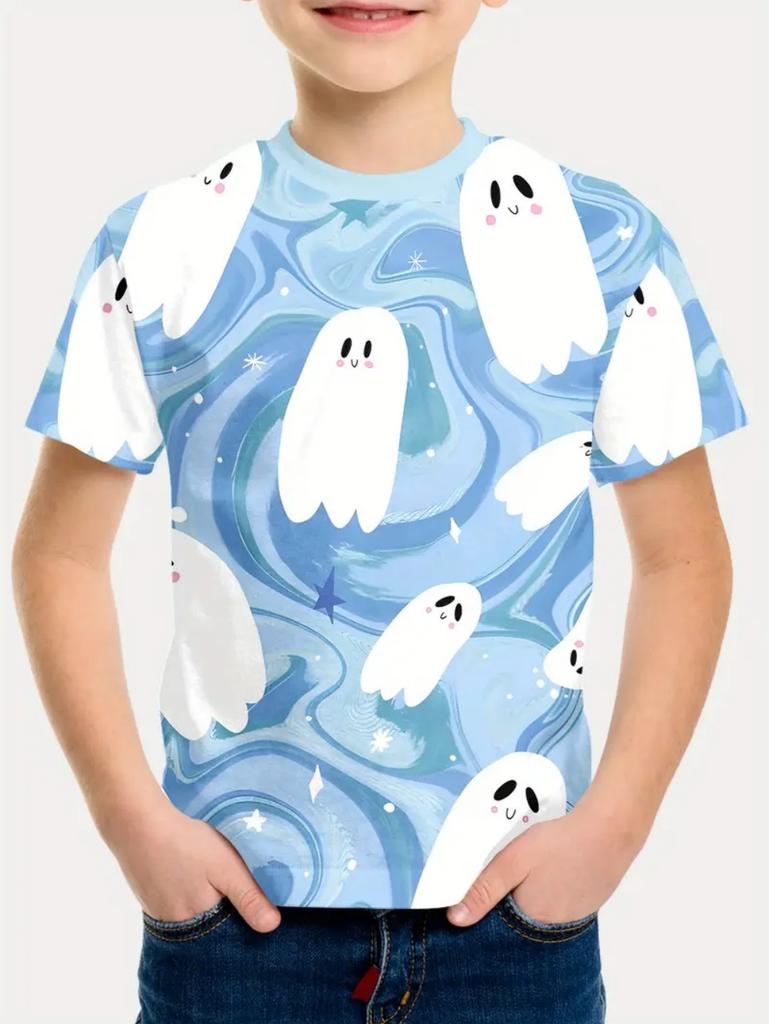 Halloween Printed T-Shirts Casual Round Neck Short-Sleeved Tops Summerand Children's Boys and Girls Fashion 3D Print Clothing