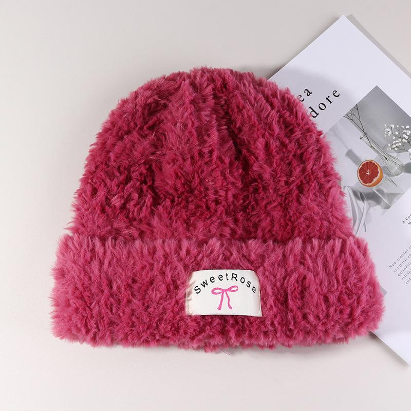 Women's Warm Autumn and Winter Knitted Hat Bow Korean Warm Plush Ear Protection Head Hat