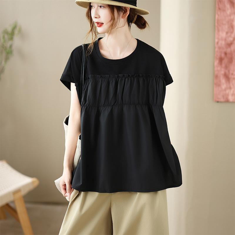 DIMANAF 2026 Plus Size Summer Women T-Shirts Casual Lady Tops Tunic Solid Shirt Oversize Loose Tees Cotton