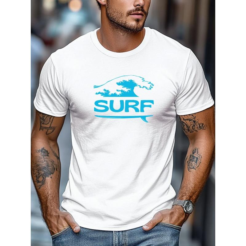 Plus-Size Men's T-Shirt,Comfortable And Versatile,Relaxed And Casual,Summer Surf Theme Design,Round Neck