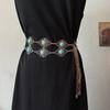 Boho Style Imitation Turquoise Carved Waist Chain for Women Versatile Retro Dress Decorative Metal Ethnic Waist Belt