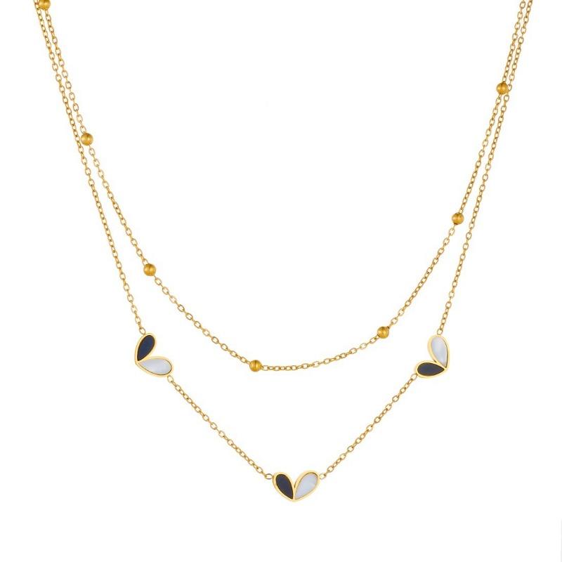 Gold Plated Stainless Steel Two Tone Heart Necklace Bracelet Jewelry Set for Women