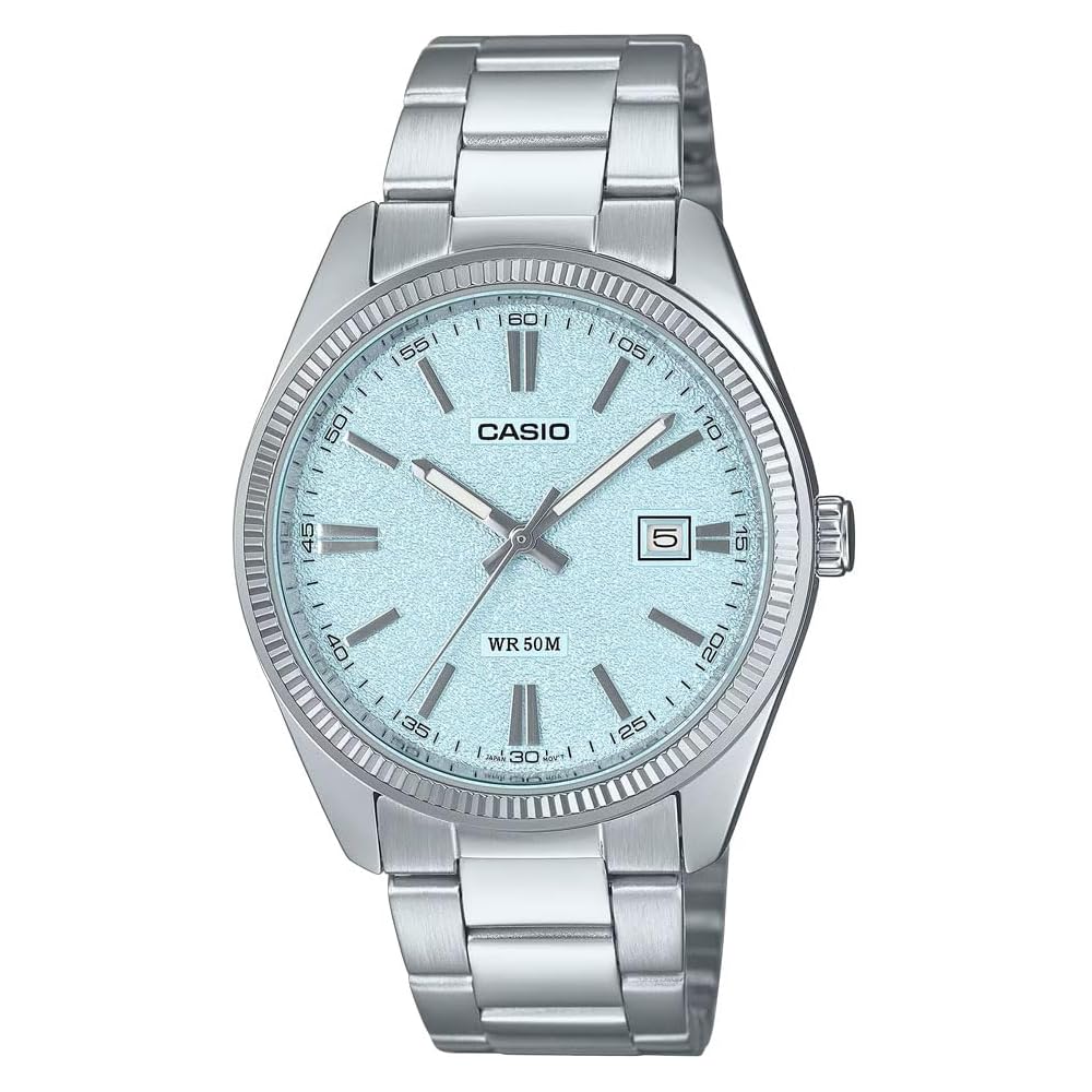 Casio MTP-1302DA-2A2 Analog Quartz Watch Silver Light Blue Stainless Steel Band