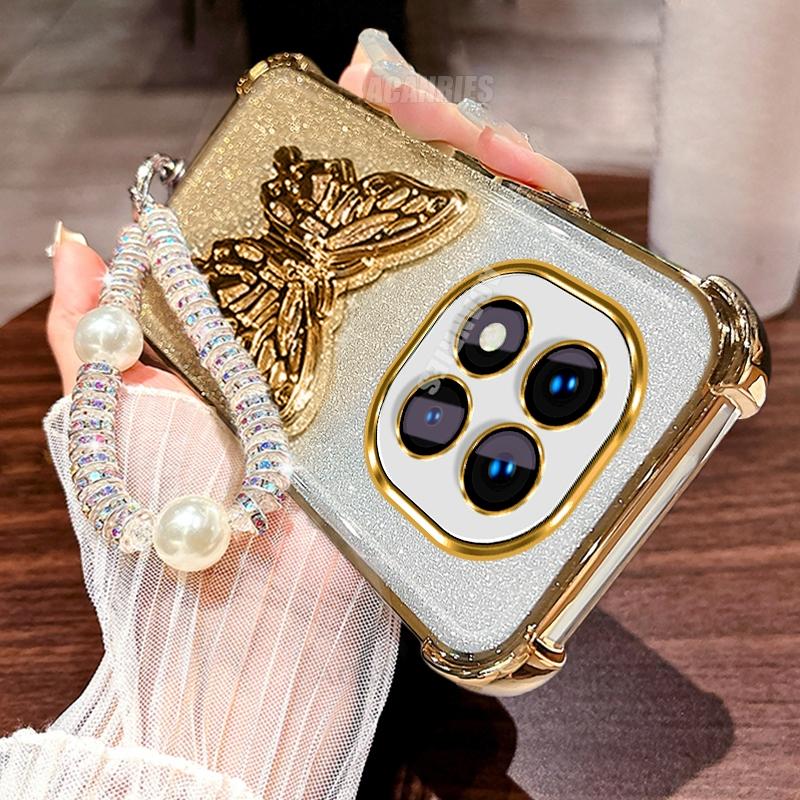 

Note14 Lanyard Plating Butterfly Holder Silicone Case For Xiaomi Redmi Note 14 Pro Plus 14pro Shockproof Stand Cover Note14pro Redmi Note 14S