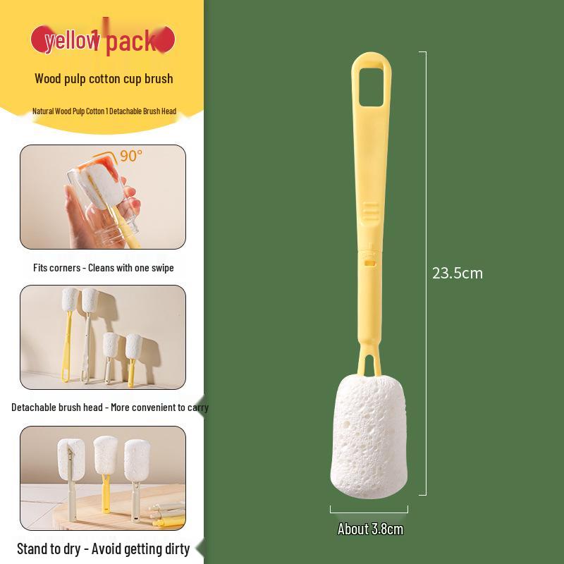 Detachable Thermos and Baby Bottle Cleaning Brush with Wood Pulp Cotton