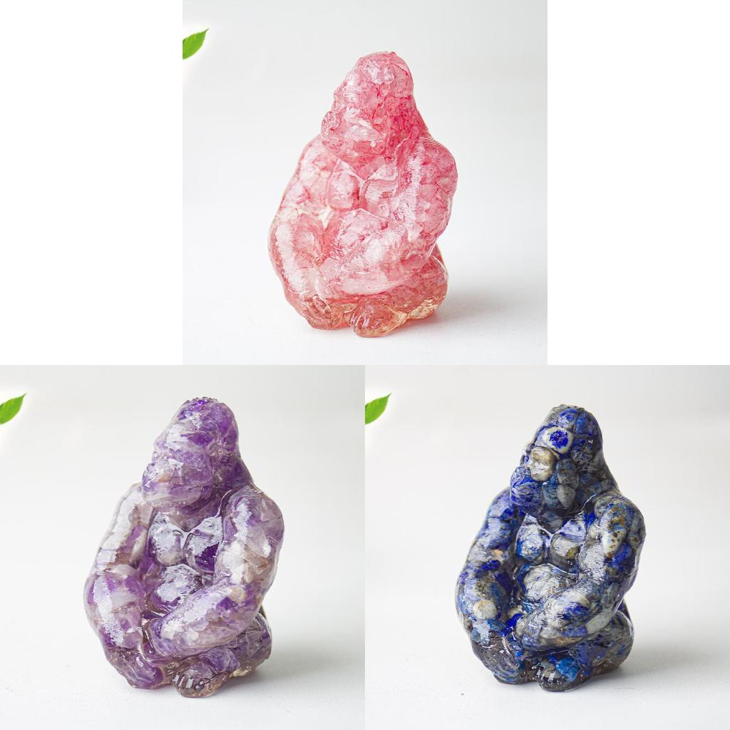 Statue de Gorille en Résine avec Pierres de Cristal Naturelles Pour Décoration de Bureau Cadeau Pour Amis