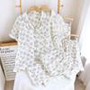 Pajamas women's spring and summer new pure cotton floral short-sleeved cardigan set Korean sweet lapel double-layer yarn loungewear