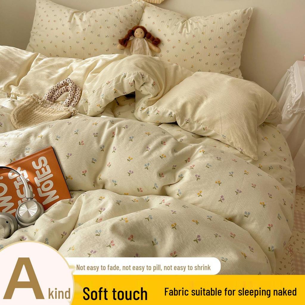 Floral Soft Cloud-Feel Double-Layer Gauze Bedding Set: Machine Washable, Small Student Dormitory Size, 3-Piece