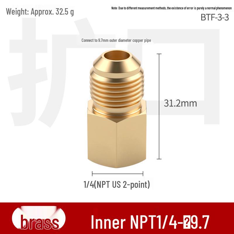 Brass Female NPT Flaring Straight Connector for Copper Oil Pipe Pressure Gauge