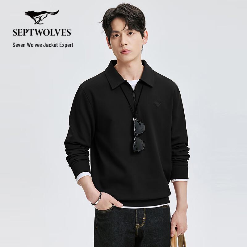 SEPTWOLVES Men's Antibacterial Textured Long Sleeve Polo Shirt