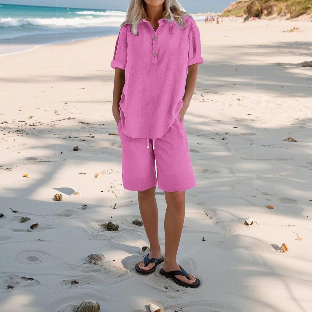 Women's Casual Pants Set Fashion Women's Shirt Soild Two Piece Set